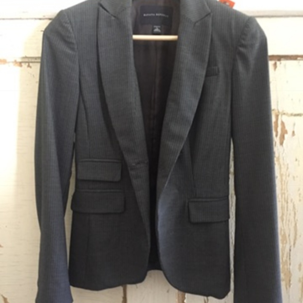 White and Gray Pinstripe Blazer Banana Republic
